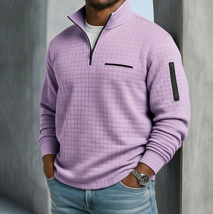 Soft waffle knit long sleeve jumper for men, offering a comfortable and versatile casual top.