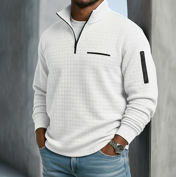 Stylish men's casual long sleeve waffle knit jumper, ideal for comfortable layering in any season.