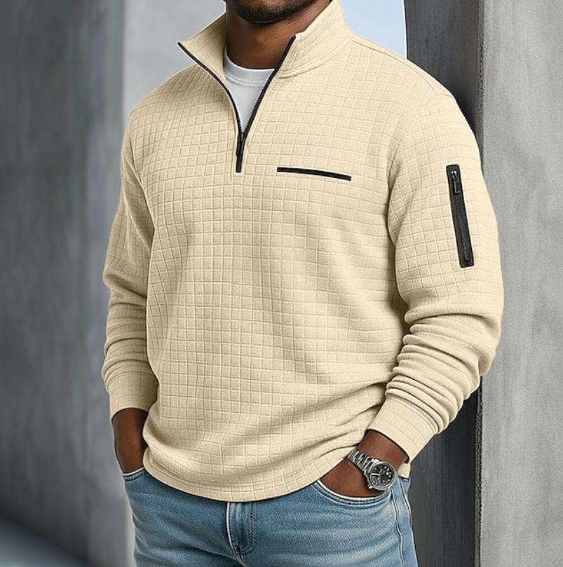 Relaxed fit men's waffle knit jumper, a soft long sleeve top for ultimate casual comfort.