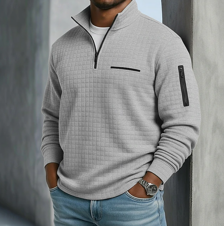 Premium men's casual knitwear: soft waffle knit long sleeve jumper for comfort and style.