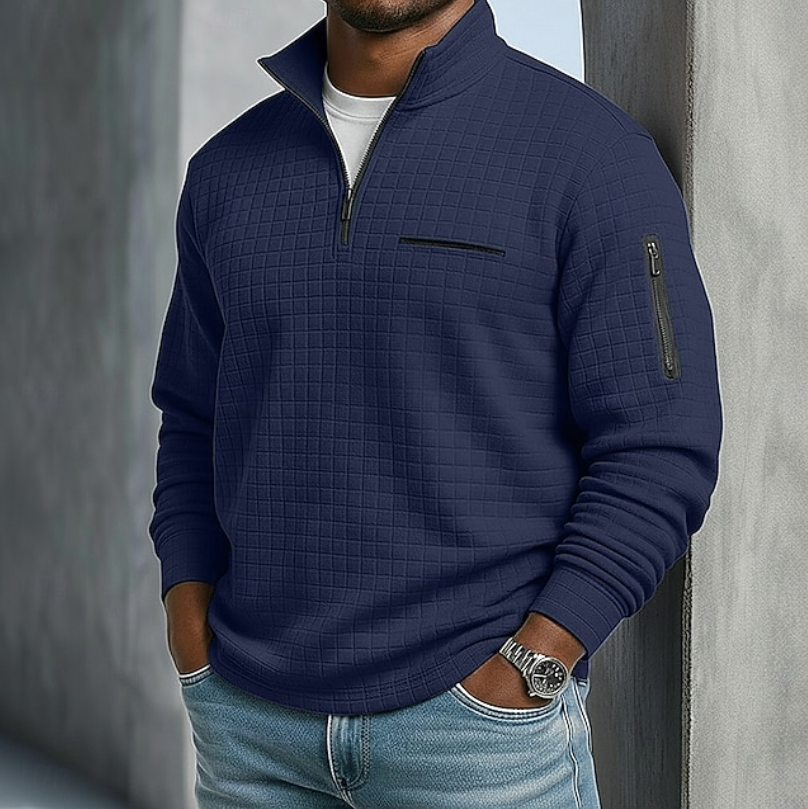 Men's basic long sleeve waffle knit jumper. Soft and comfortable casual top for daily wear.