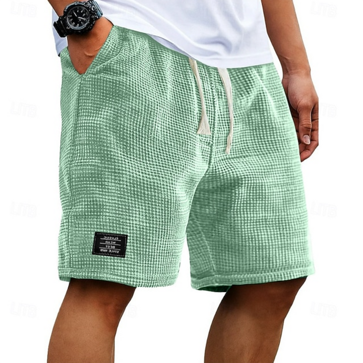 Versatile men's summer shorts. Stylish waffle knit, breathable and comfy for casual warm weather fashion.