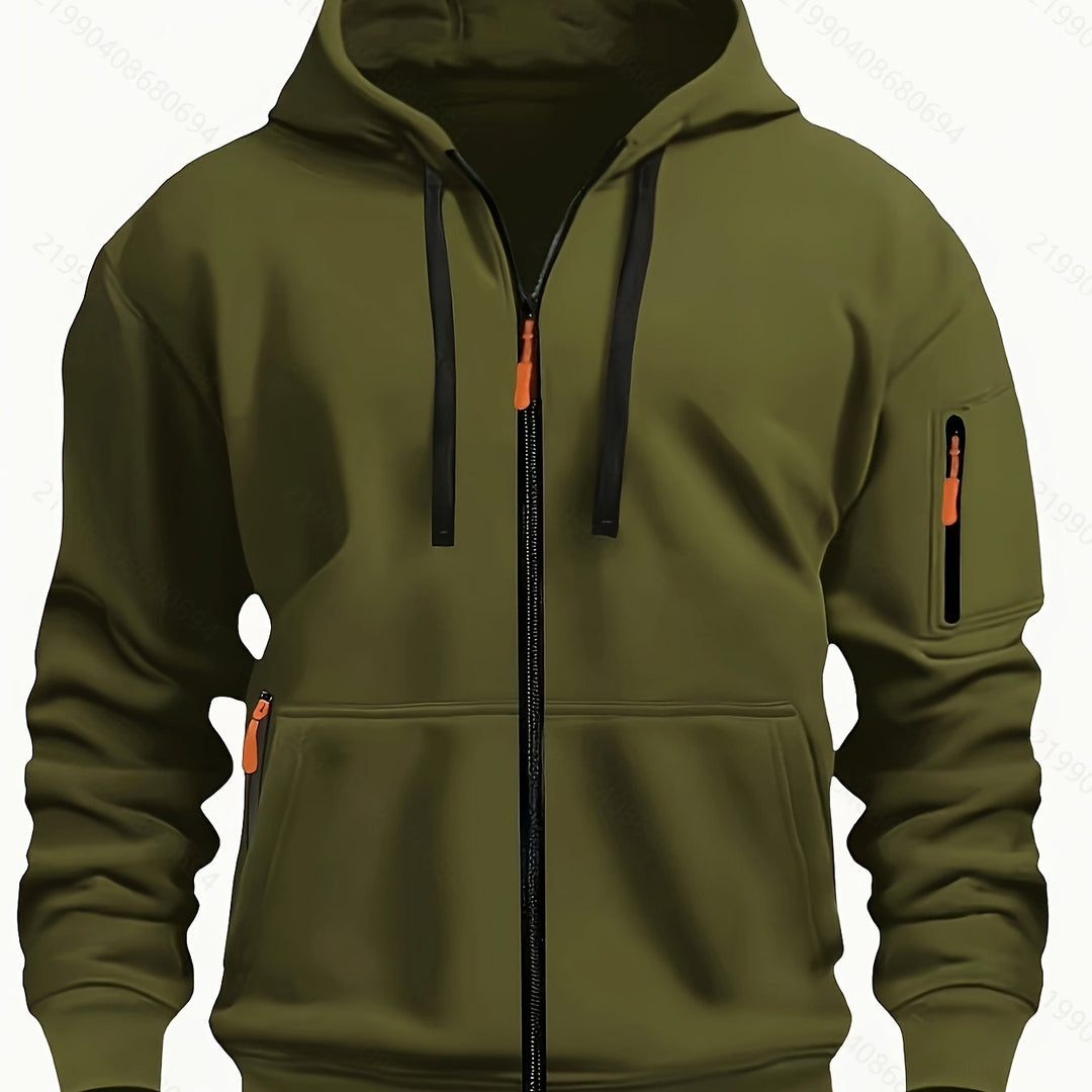 Premium men's hooded zip-up sweatshirt, designed for outdoor gear & ultimate everyday comfort.
