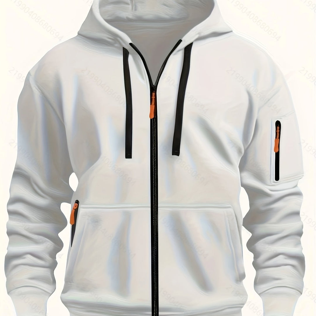 Casual men's zip-up sweatshirt with a hood, perfect for activewear and comfortable everyday style.