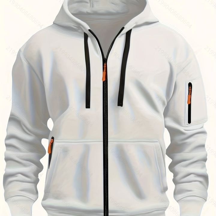 Casual men's zip-up sweatshirt with a hood, perfect for activewear and comfortable everyday style.