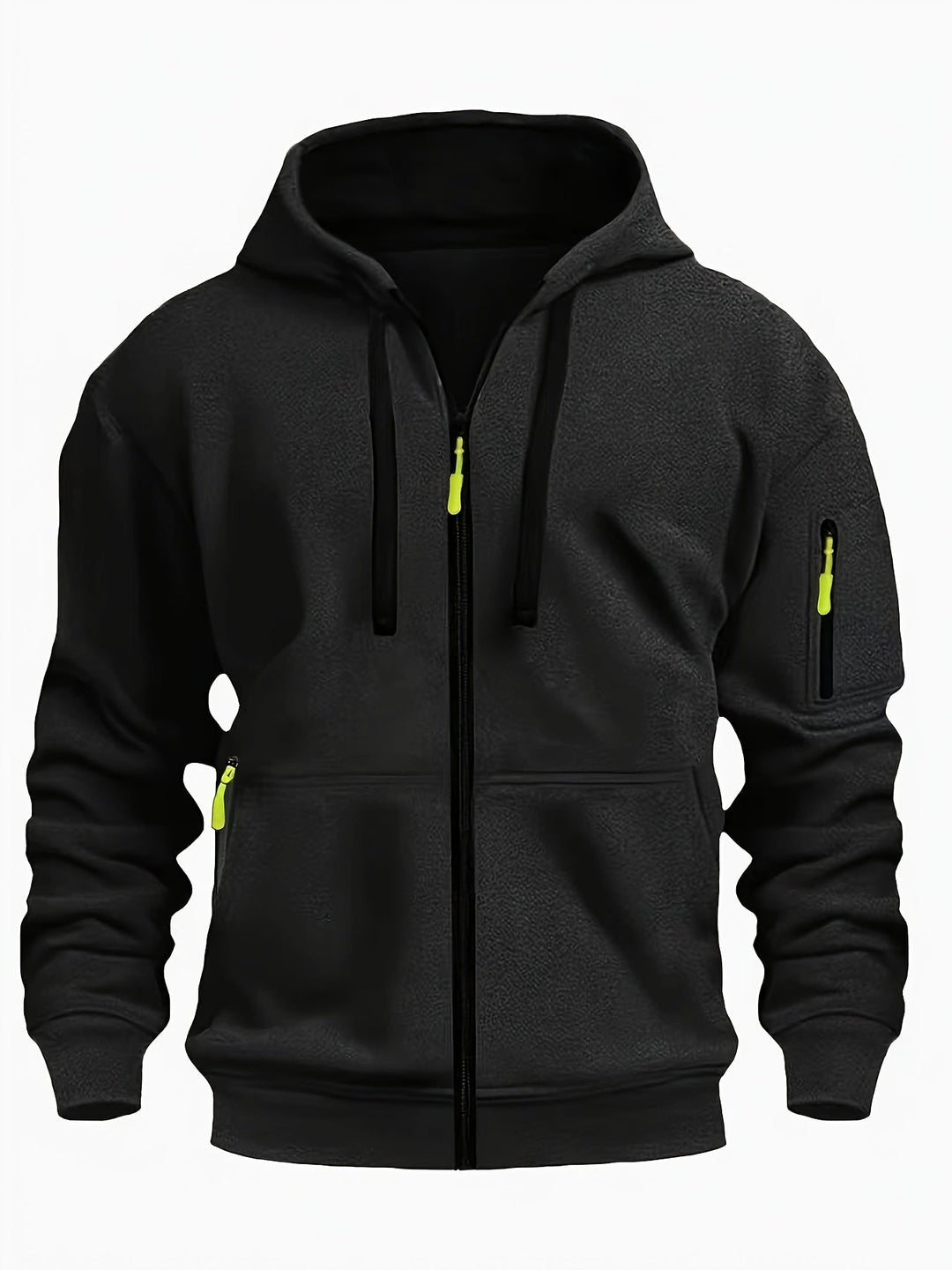 Classic men's zip-up hoodie in charcoal gray, a versatile layering piece for fall and winter.