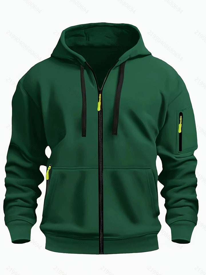 Comfortable men's full-zip sweatshirt, a versatile hooded top for activewear & everyday style.