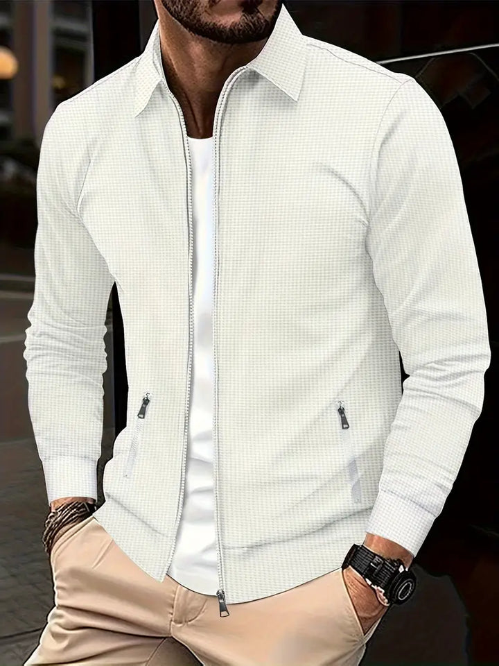 Stylish men's long-sleeve zip-up shirt, ideal for casual and smart-casual outfits, modern design.