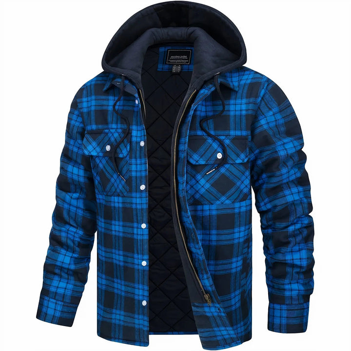 Casual men's checked zip jacket, perfect for fall fashion and winter style.