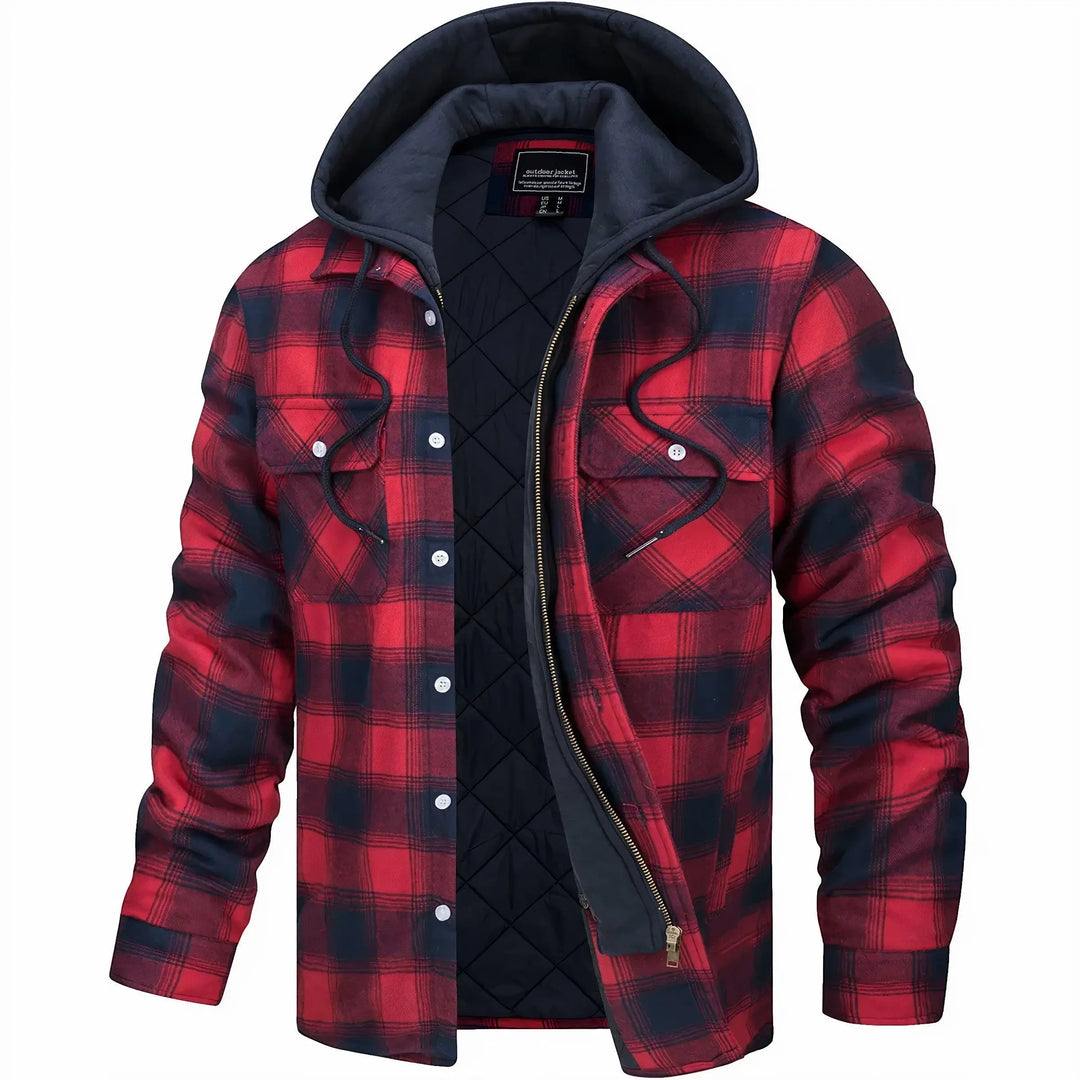 Versatile men's checked zip jacket, essential men's clothing for cold weather.