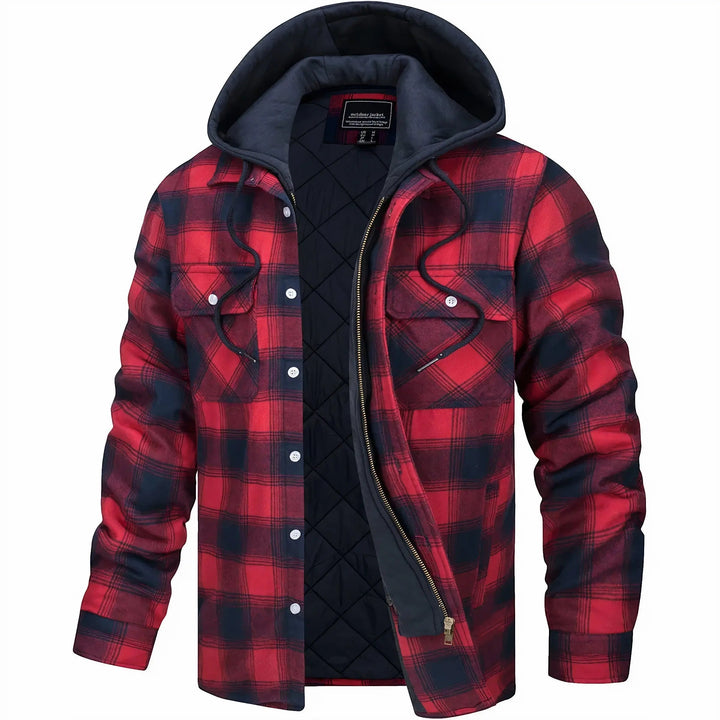 Versatile men's checked zip jacket, essential men's clothing for cold weather.