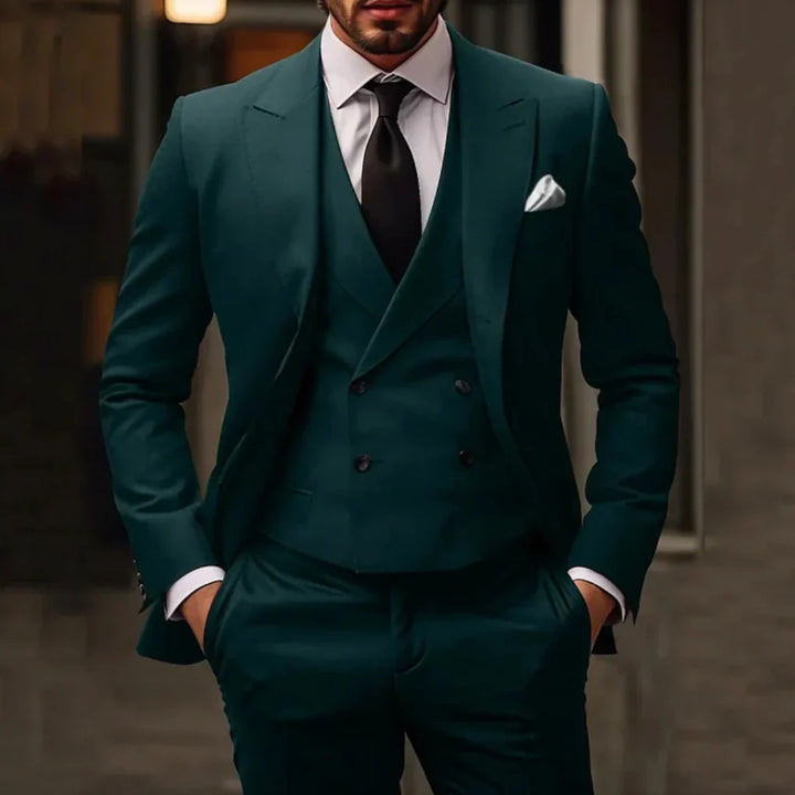 Professional men's 3-piece business suit. Tailored formal wear for meetings and corporate events.