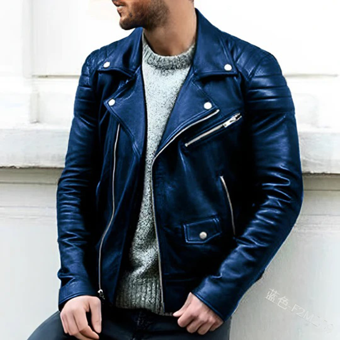 Stylish men's rider biker jacket, perfect for motorcycle enthusiasts & fashion-forward casual wear.
