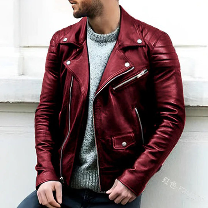 Versatile men's classic biker jacket. Timeless rider style outerwear for an edgy yet fashionable look.