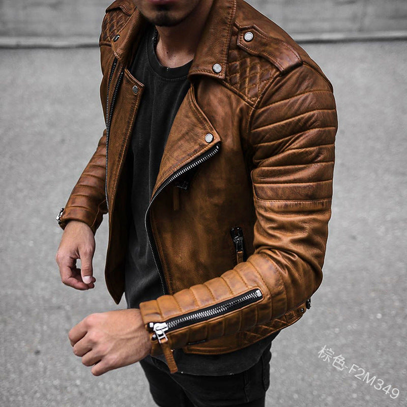 New men's rugged biker jacket with zipper, perfect for a classic moto style and everyday fashion.
