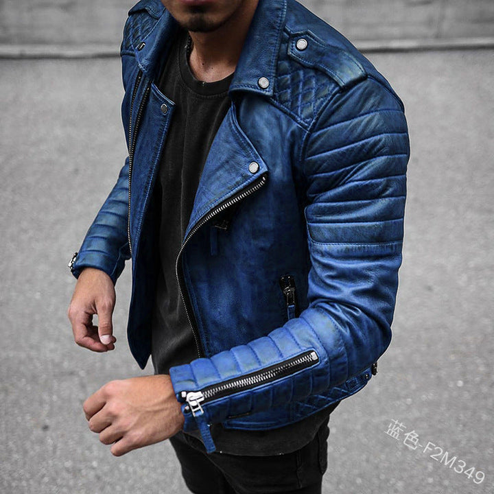 New men's rugged biker jacket, a classic black outerwear with front zipper for stylish menswear.