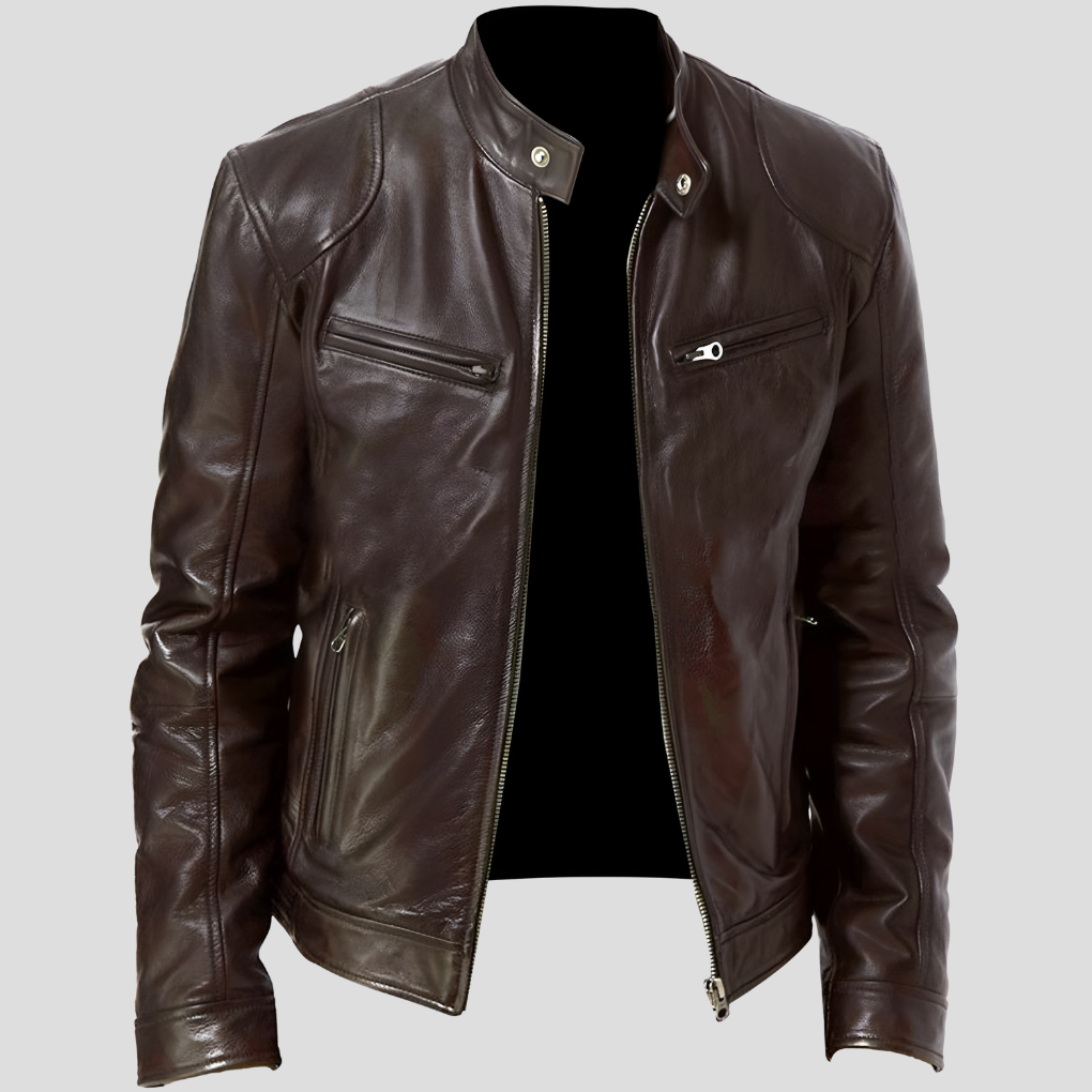 Stylish men's leather jacket, perfect for autumn & spring. A versatile outerwear piece blending classic design & modern edge.