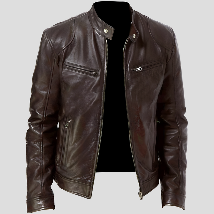 Stylish men's leather jacket, perfect for autumn & spring. A versatile outerwear piece blending classic design & modern edge.