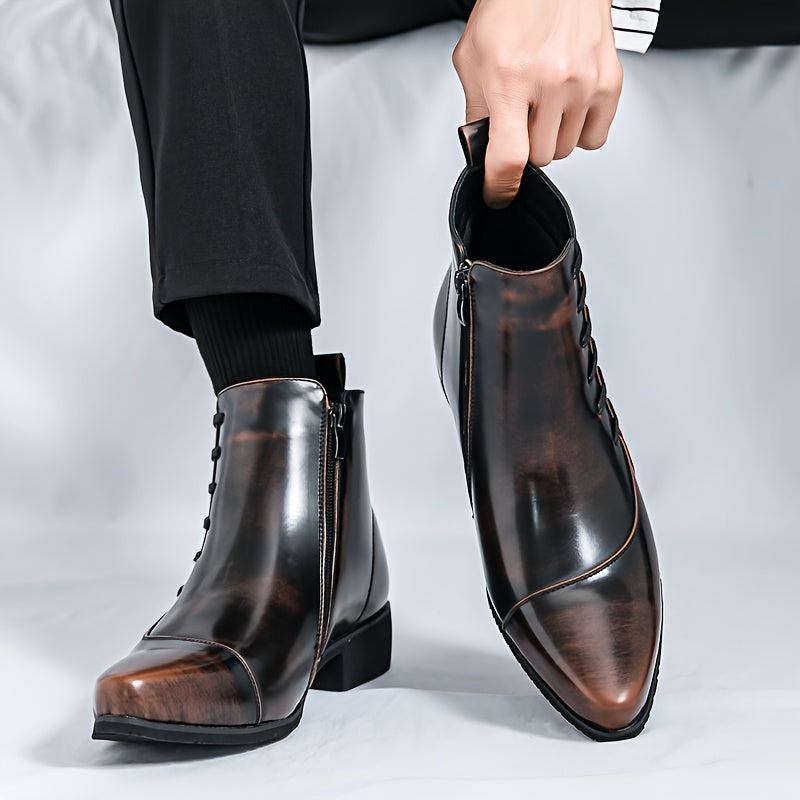 Elegant men's brown leather business dress boots, offering comfort for all-day formal or office wear.