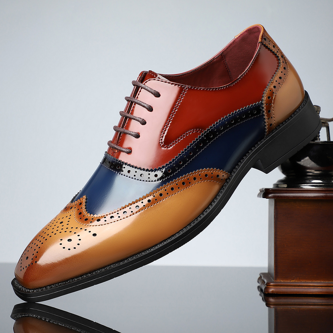 Men's classic black leather wingtip brogue dress shoes, perfect for formal occasions, office, and sophisticated style.