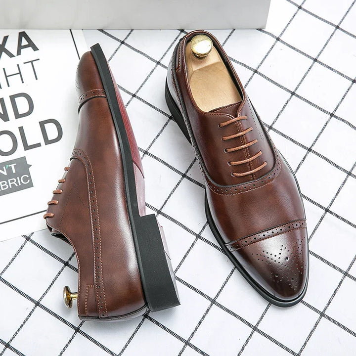 Stylish men's brown Oxford brogues, perfect formal footwear for elegant gentlemen & special occasions.