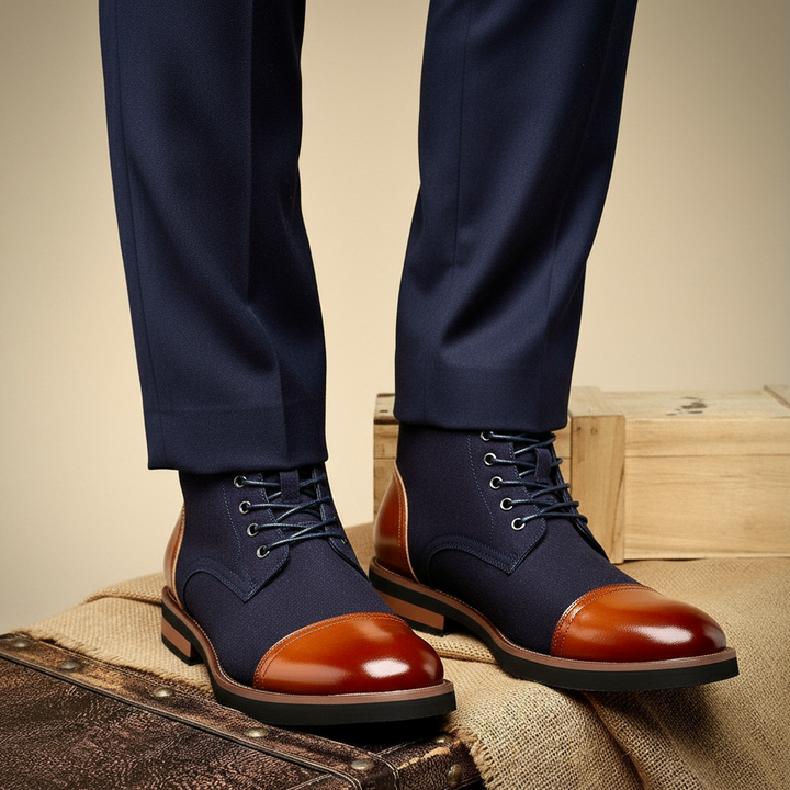 Elegant brown leather Oxford boots for men, lace-up design, offering comfort and classic footwear appeal.