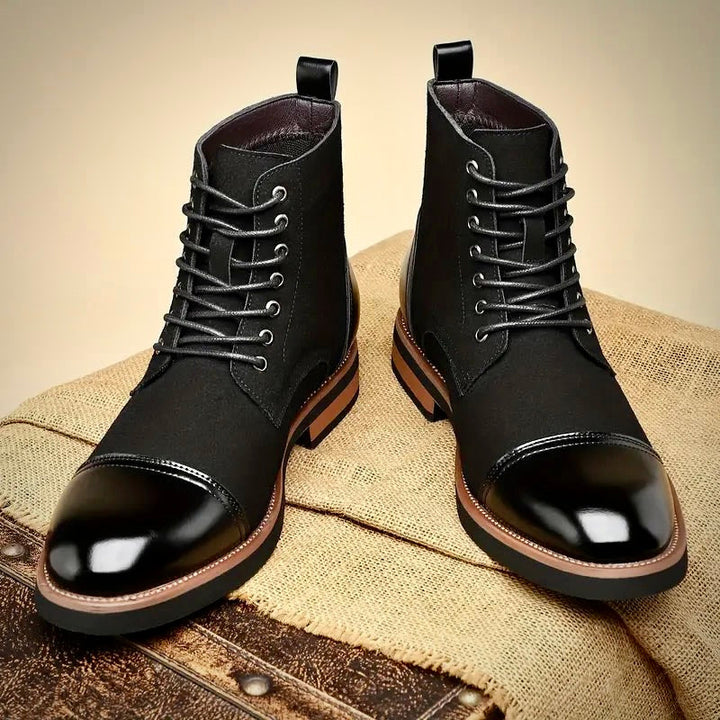 A man wearing classic black Oxford boots, styled for a smart casual outfit, combining fashion and comfort.