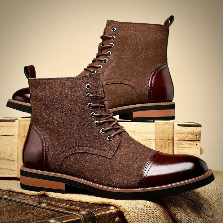 Detail of the sturdy sole on men's black classic Oxford dress boots, ensuring excellent traction and comfort.
