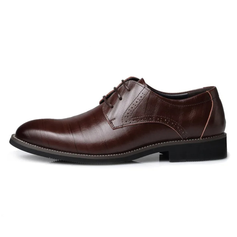 Comfortable men's dark brown leather Oxford shoes. Elegant lace-up dress footwear for timeless style.