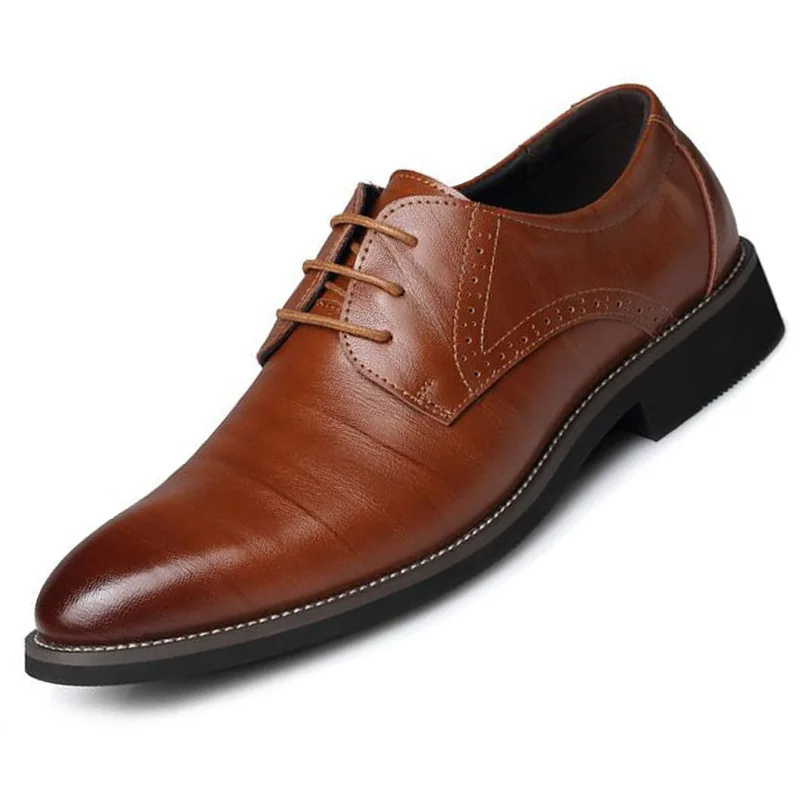 Close-up of men's black leather Oxford dress shoes, showcasing fine stitching and classic lace-up design.