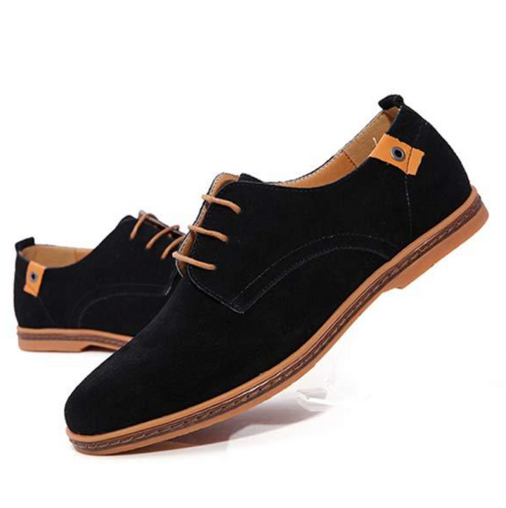 Sophisticated men's classic Oxford business shoes, side view showcasing sleek design, ideal for formal fashion.