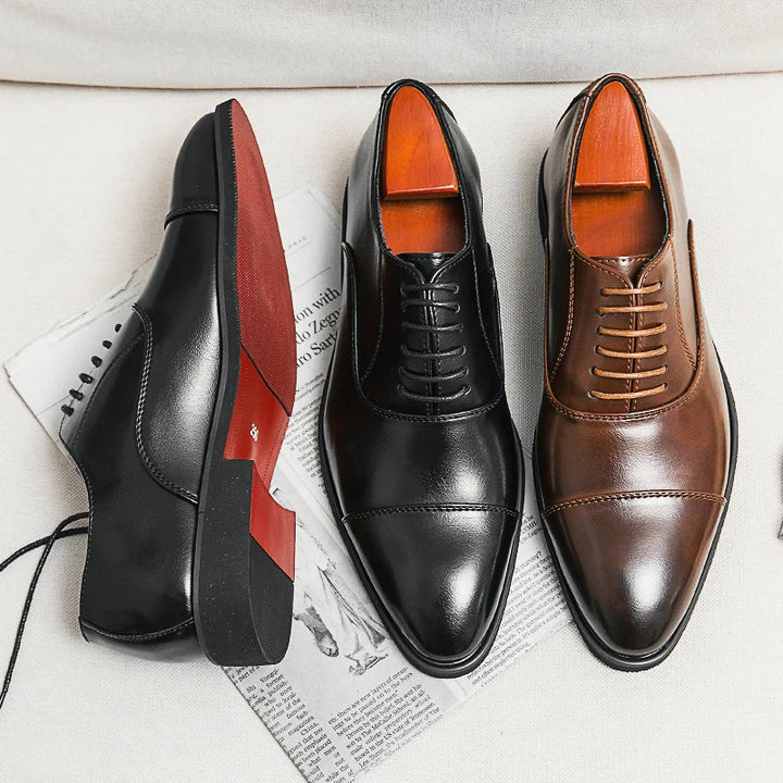 Premium men's classic leather Oxford dress shoes, providing sophisticated style with a signature red sole.