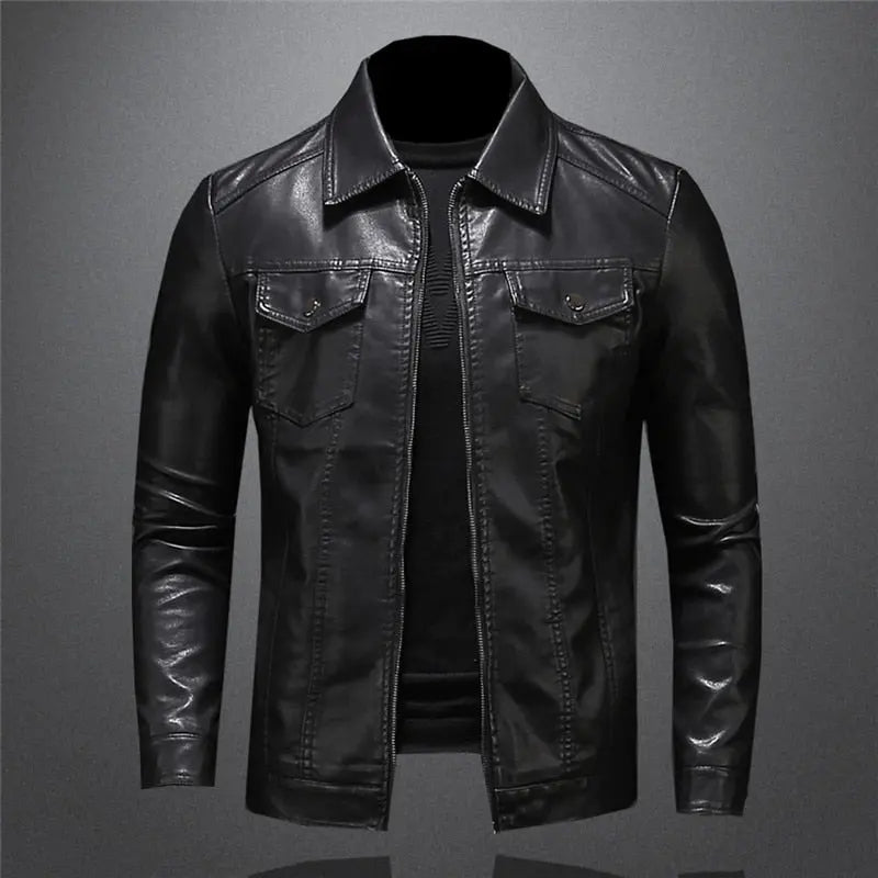 Men's classic black Oxford jacket, a timeless leather outerwear piece with a zip-front closure and regular fit.