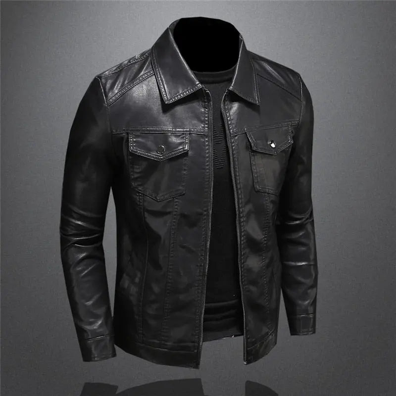 Premium men's black leather Oxford jacket, featuring a durable construction and sleek design for modern outerwear.