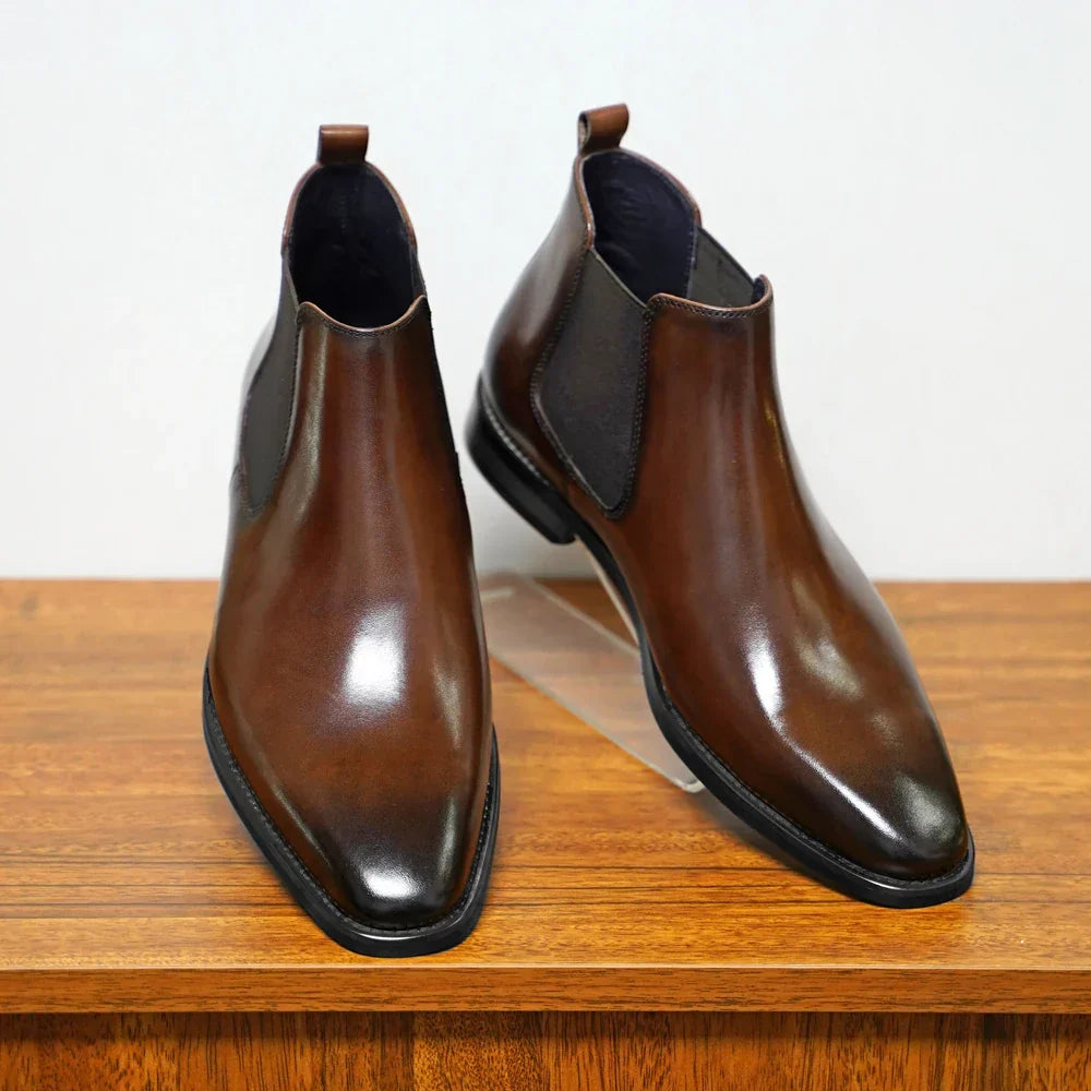 Men's classic black slip-on Chelsea boots. Versatile ankle boots for dress or casual everyday wear.