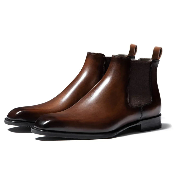 Versatile men's brown slip-on Chelsea boots. Ideal ankle boots for dressing up or down, timeless fashion.