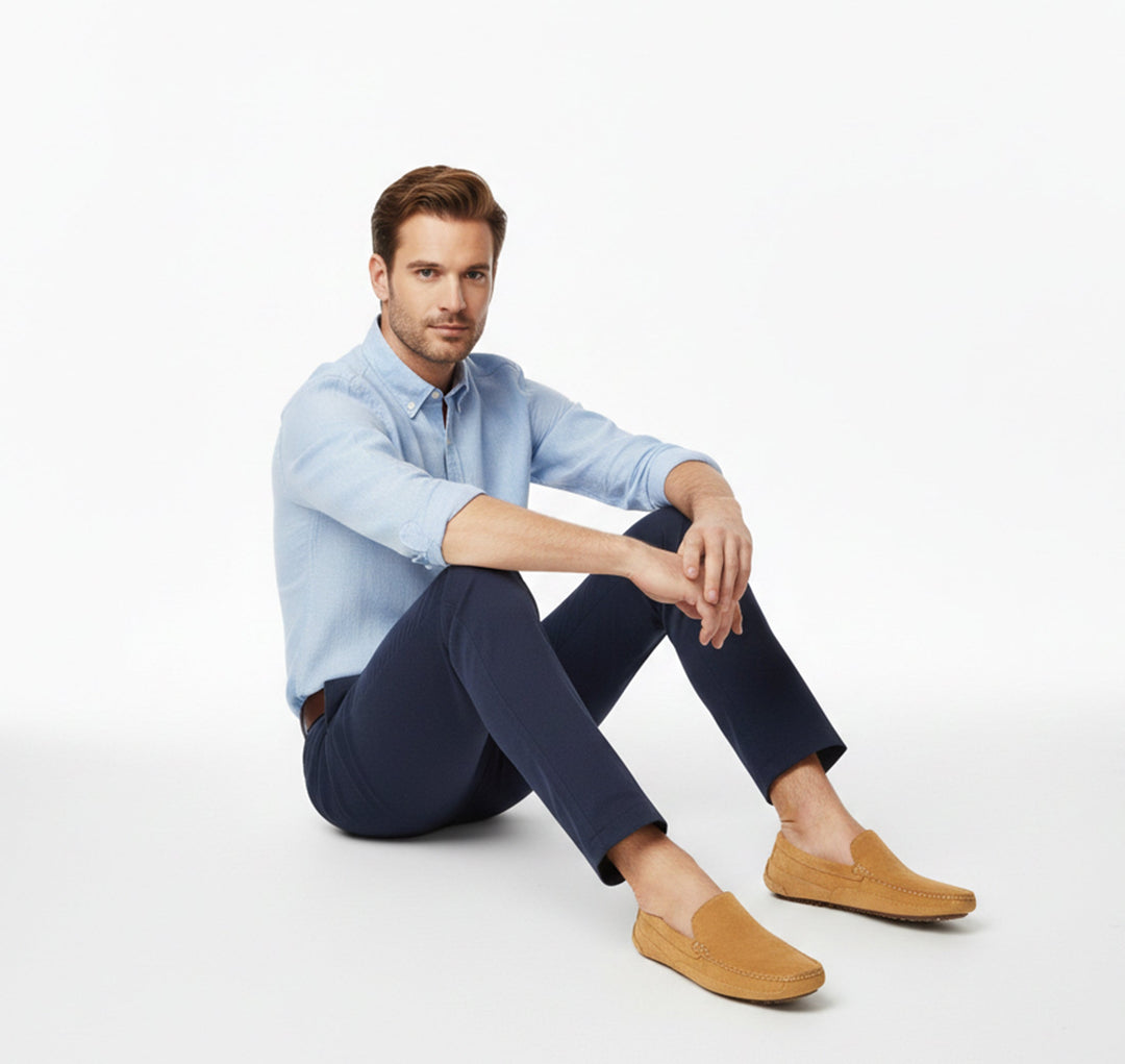 Stylish men's navy slip-on loafers, offering ultimate comfort and easy wear for any casual outfit.