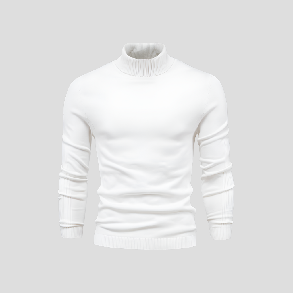 Men's classic black turtleneck sweater, comfortable & versatile for smart casual winter fashion.