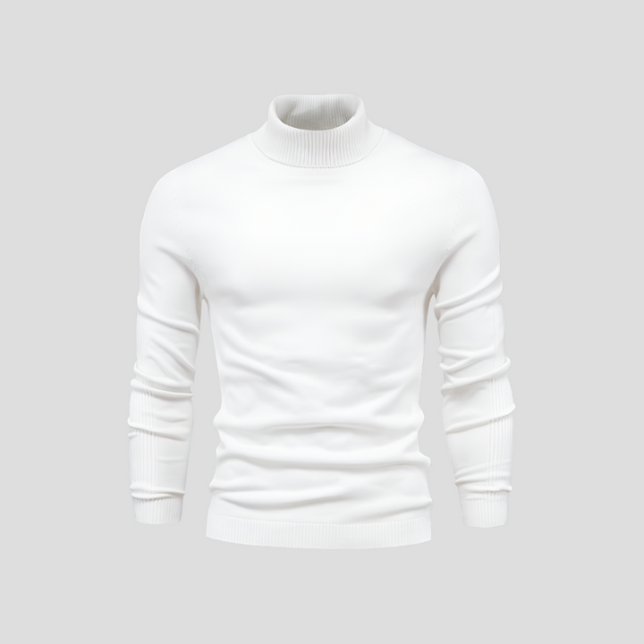 Men's classic black turtleneck sweater, comfortable & versatile for smart casual winter fashion.