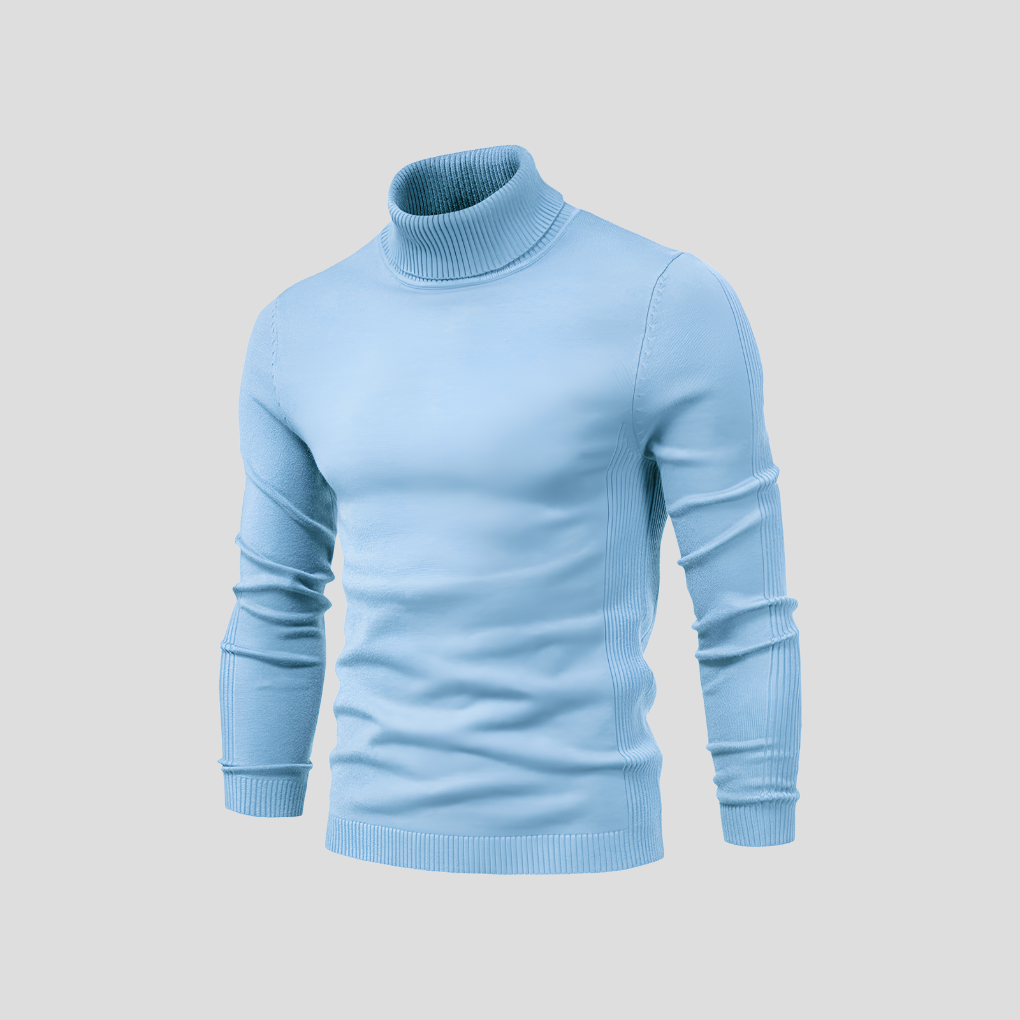 Comfortable men's long sleeve turtleneck sweater, ideal for winter warmth & effortless style.