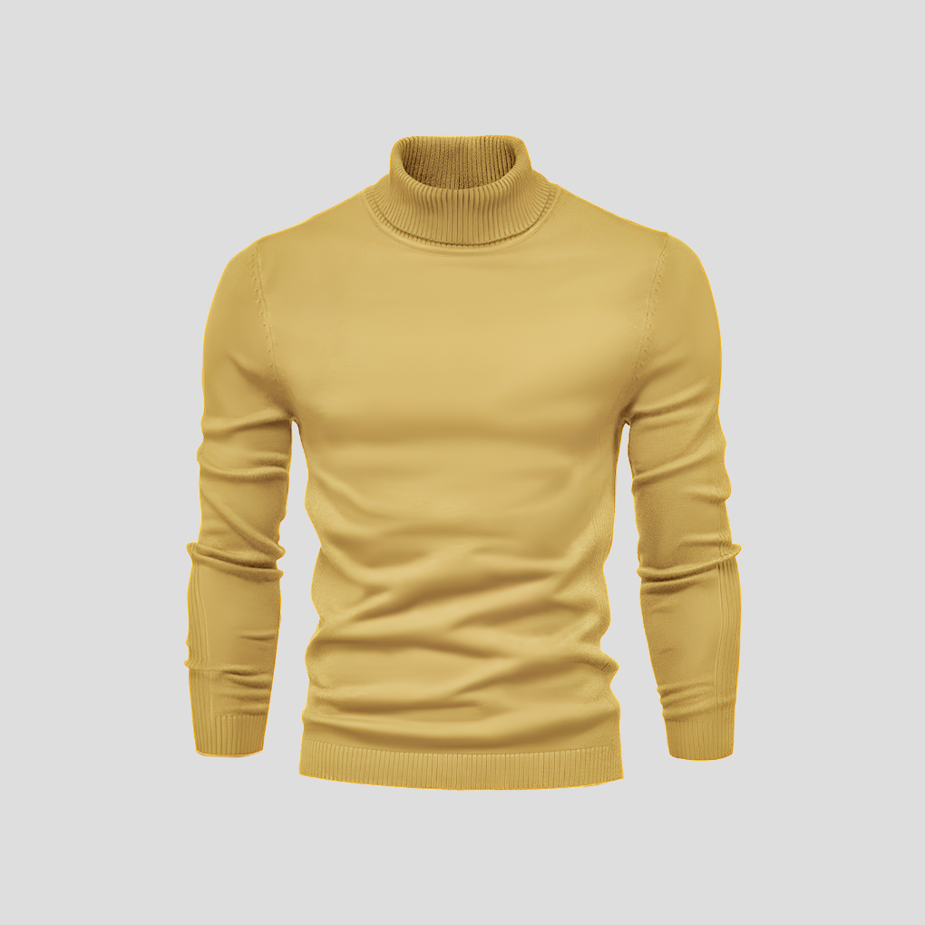 Charcoal men's classic turtleneck sweater, an elegant long sleeve pullover for smart casual winter wear.