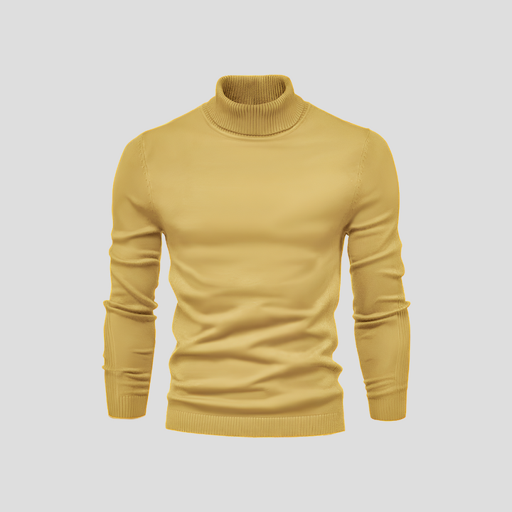 Charcoal men's classic turtleneck sweater, an elegant long sleeve pullover for smart casual winter wear.
