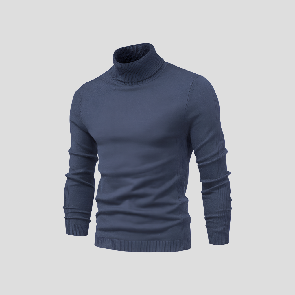 Man modeling a classic turtleneck sweater, showcasing versatile style & comfort for everyday or smart casual.