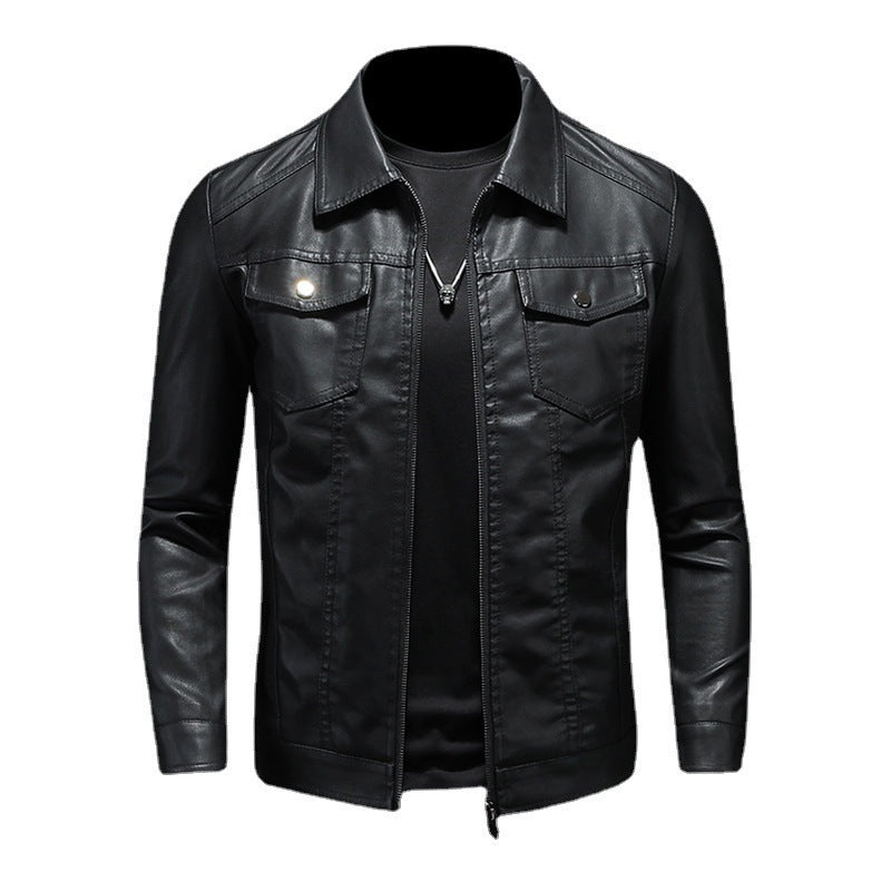 Stylish men's vintage black outerwear jacket for fall and winter, a timeless classic fashion piece for daily wear.