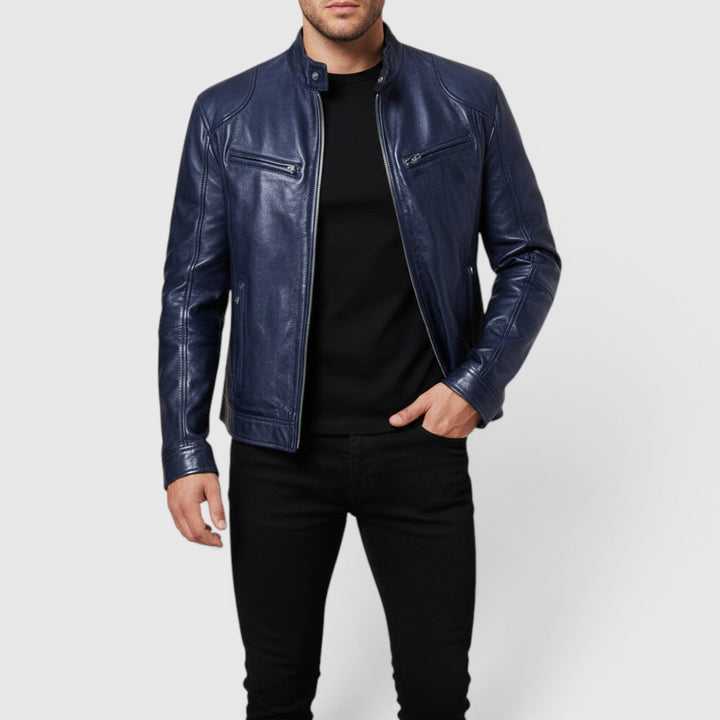 Men's classic black zip-front jacket, ideal for timeless everyday outerwear and versatile layering.