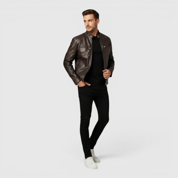 Timeless men's fashion: a classic zip-front jacket, durable and versatile for any occasion.
