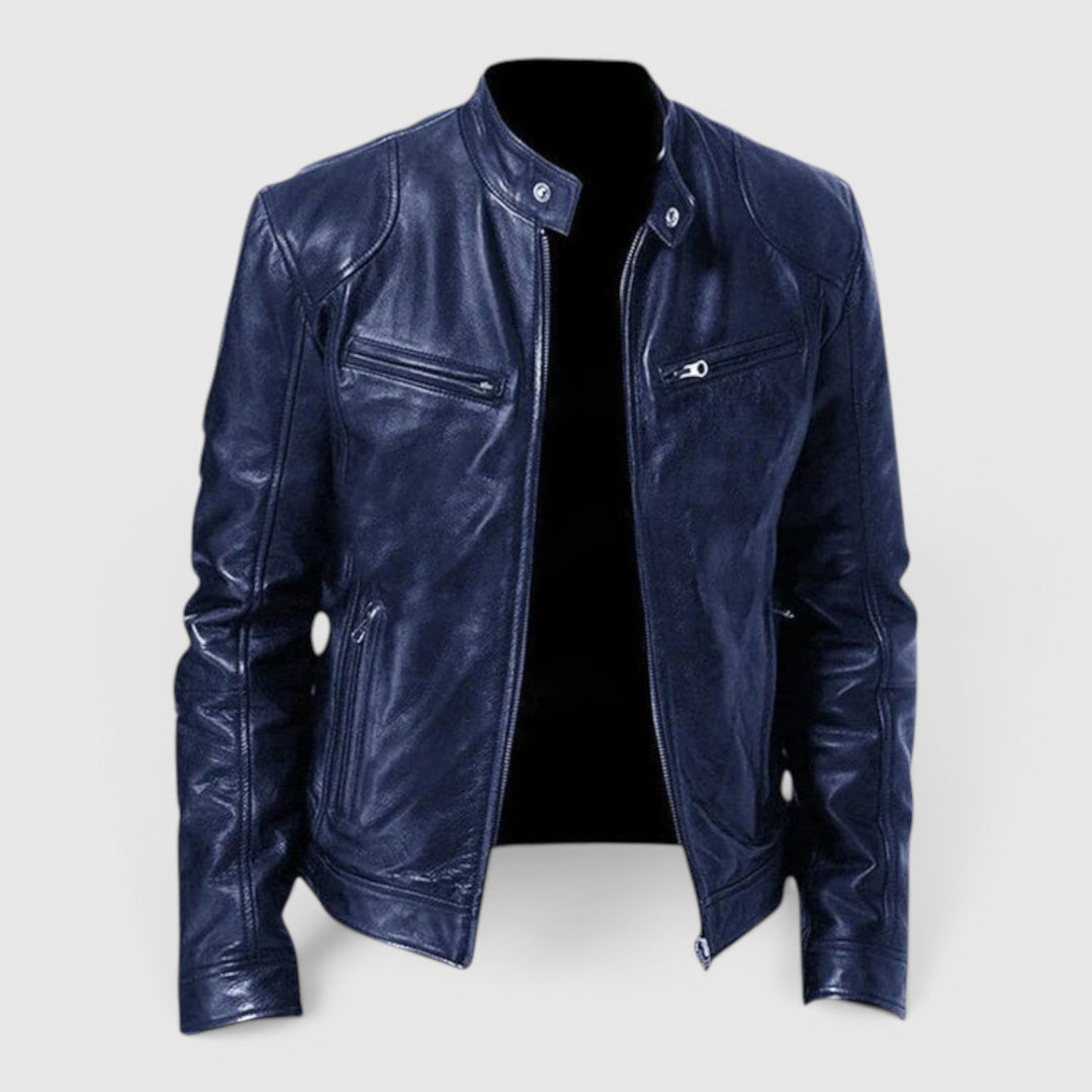 Men's classic zip-front jacket, an essential for comfortable, timeless style and versatile layering.