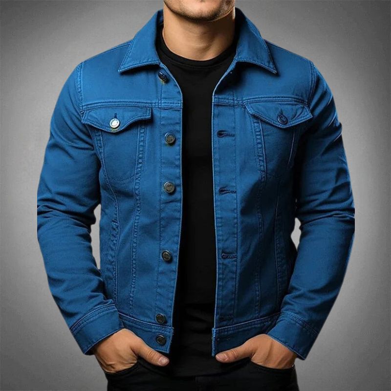 Men's classic blue denim jacket, regular fit, button-up, perfect for versatile everyday casual fashion & outerwear.