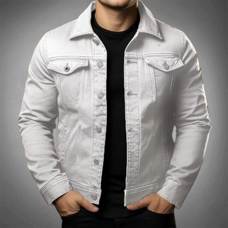 Stylish men's black denim jacket, new arrival, timeless casual outerwear for spring/summer everyday wear.