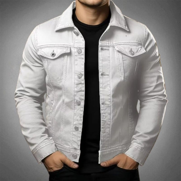 Stylish men's black denim jacket, new arrival, timeless casual outerwear for spring/summer everyday wear.